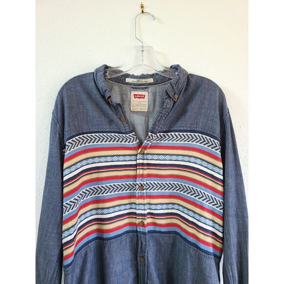 Levis Denim Tribal Southwestern Button Up Shirt LARGE Retro Western Cowgirl Top - Picture 5 of 7